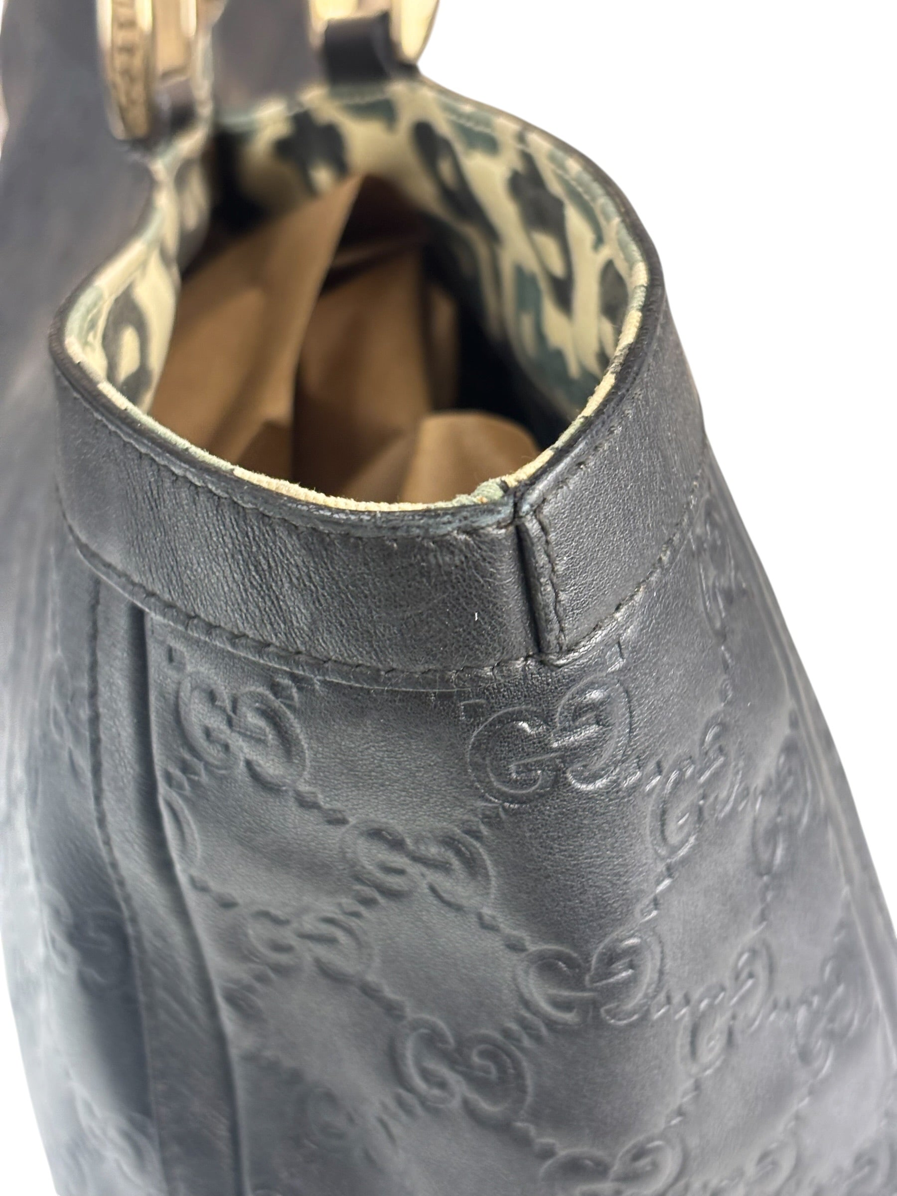 Gucci Black Leather GG Supreme D-Ring Abbey Tote