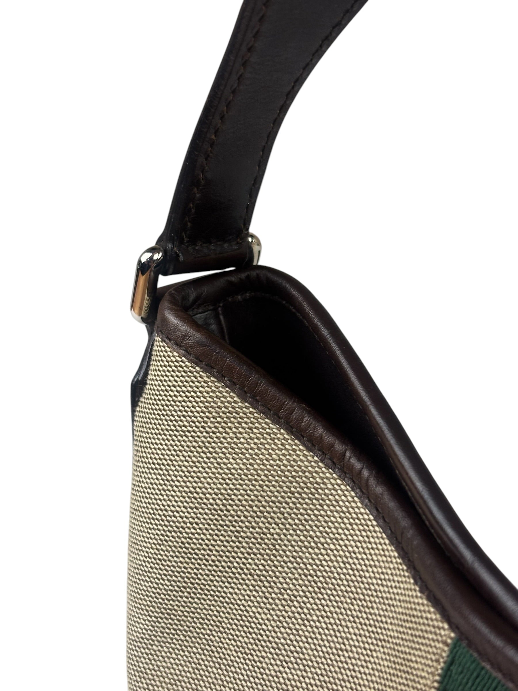 Gucci Brown/Beige Leather Trim Reins Canvas Web Hobo Bag