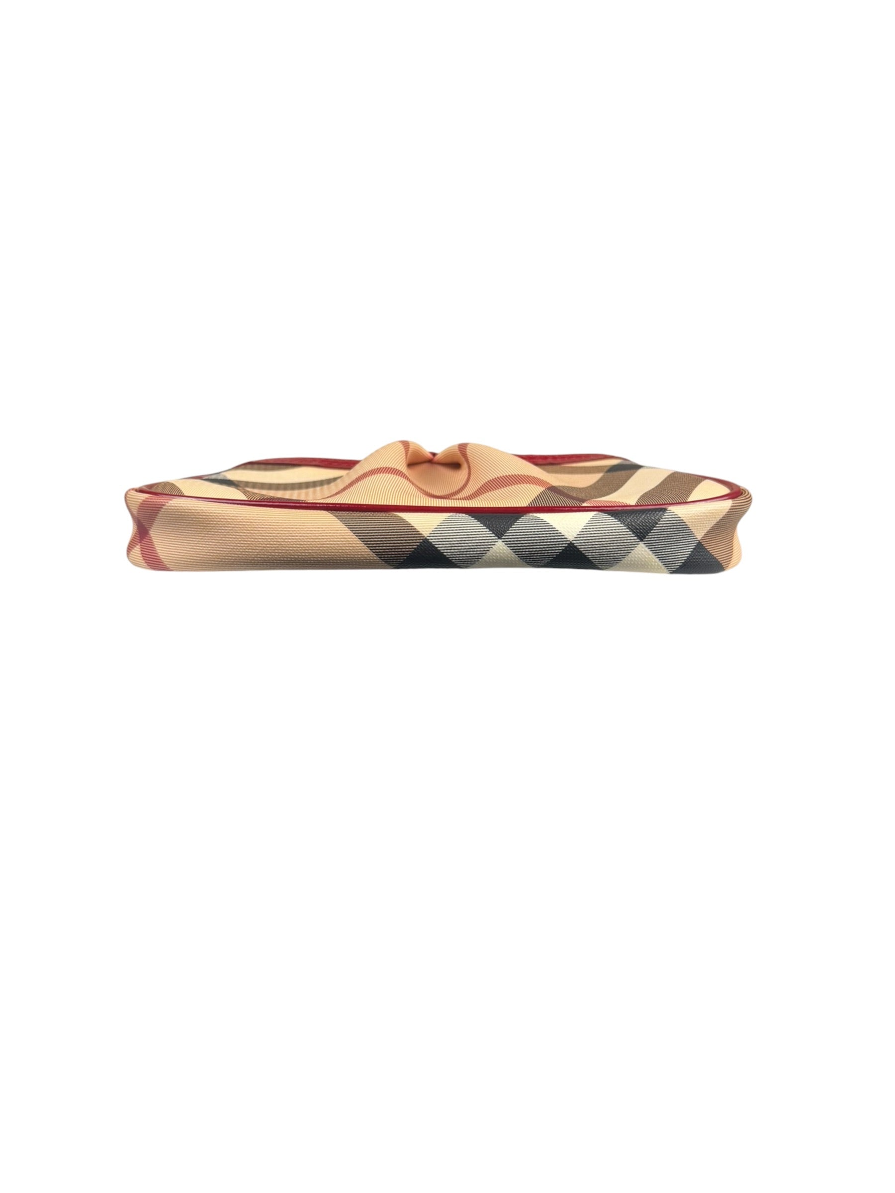 Burberry Red Patent Leather Trim Super Nova Check Pochette