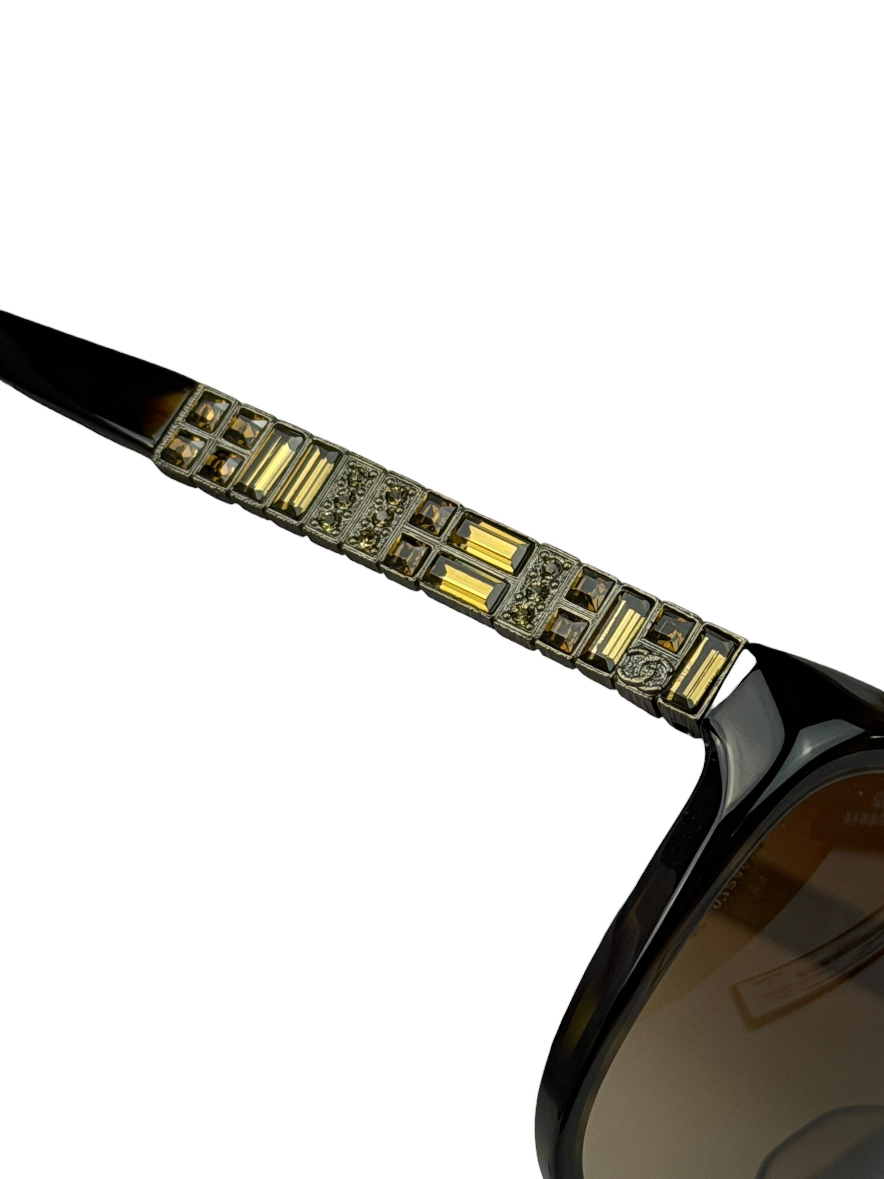 Chanel Brown 5309-B-A Crystal Baguette Bijou Cat-Eye Sunglasses