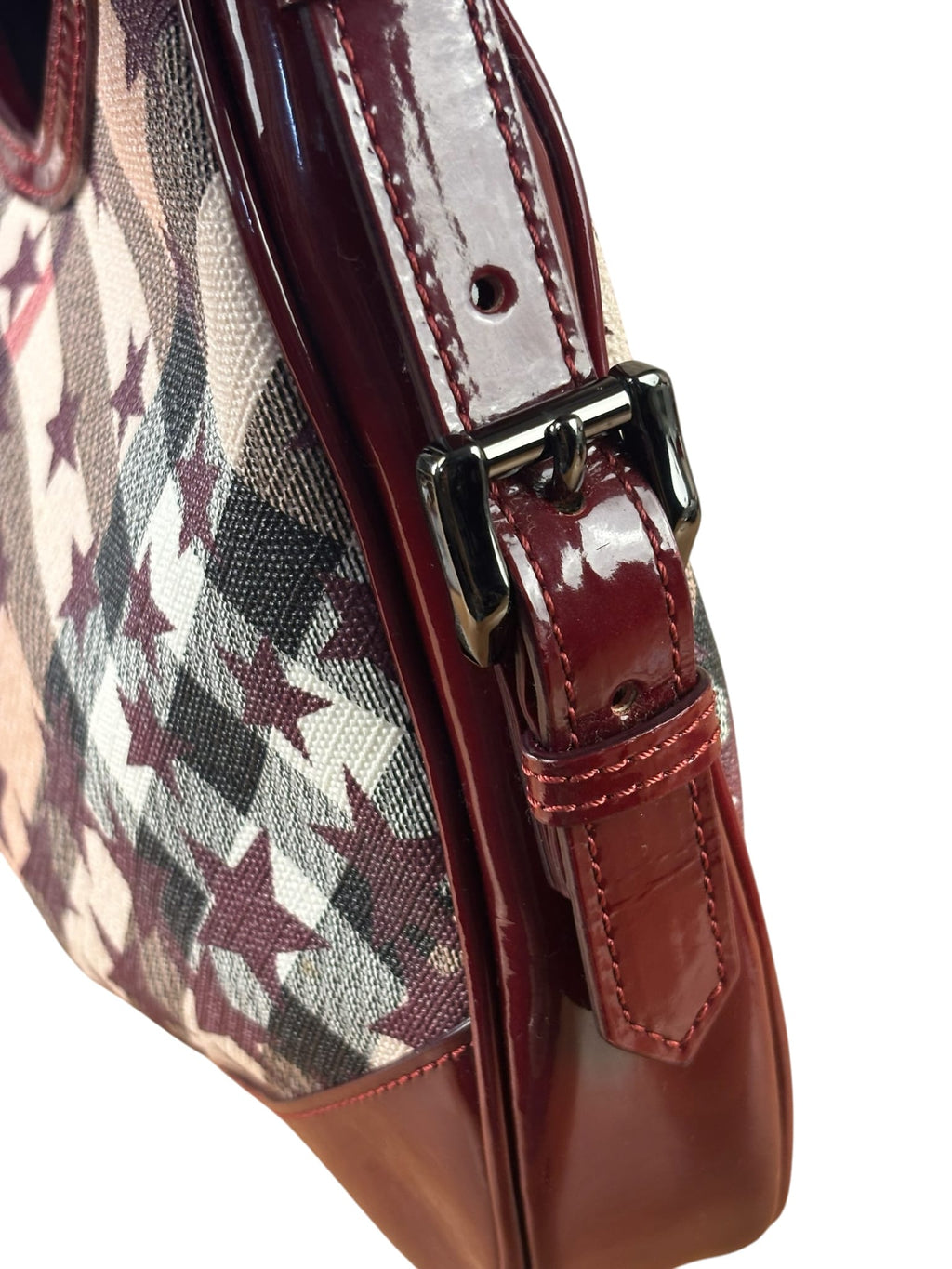 Burberry Berry Red Patent Trim Super Nova Stars Small Hernville Hobo Bag