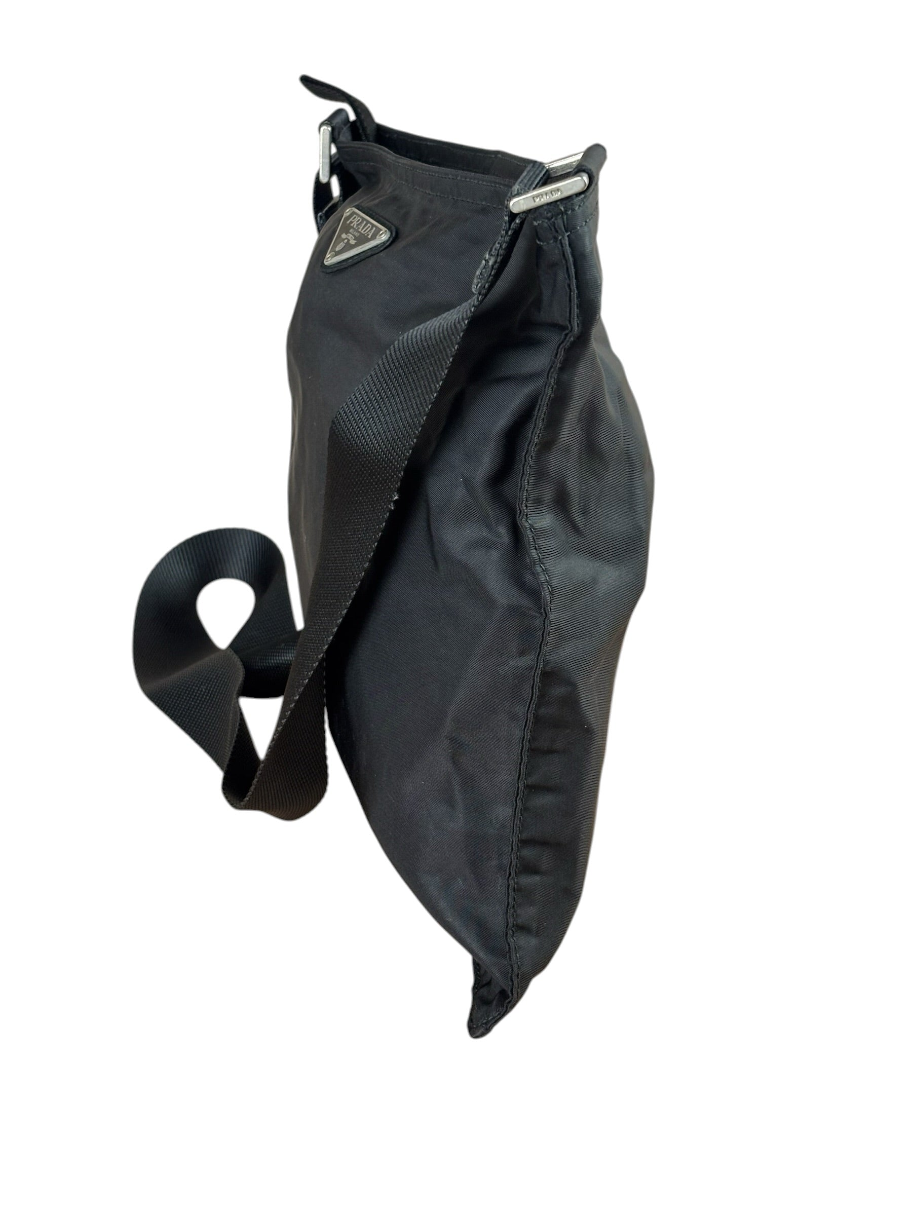 Prada Black Vela Nylon Flat Crossbody Bag