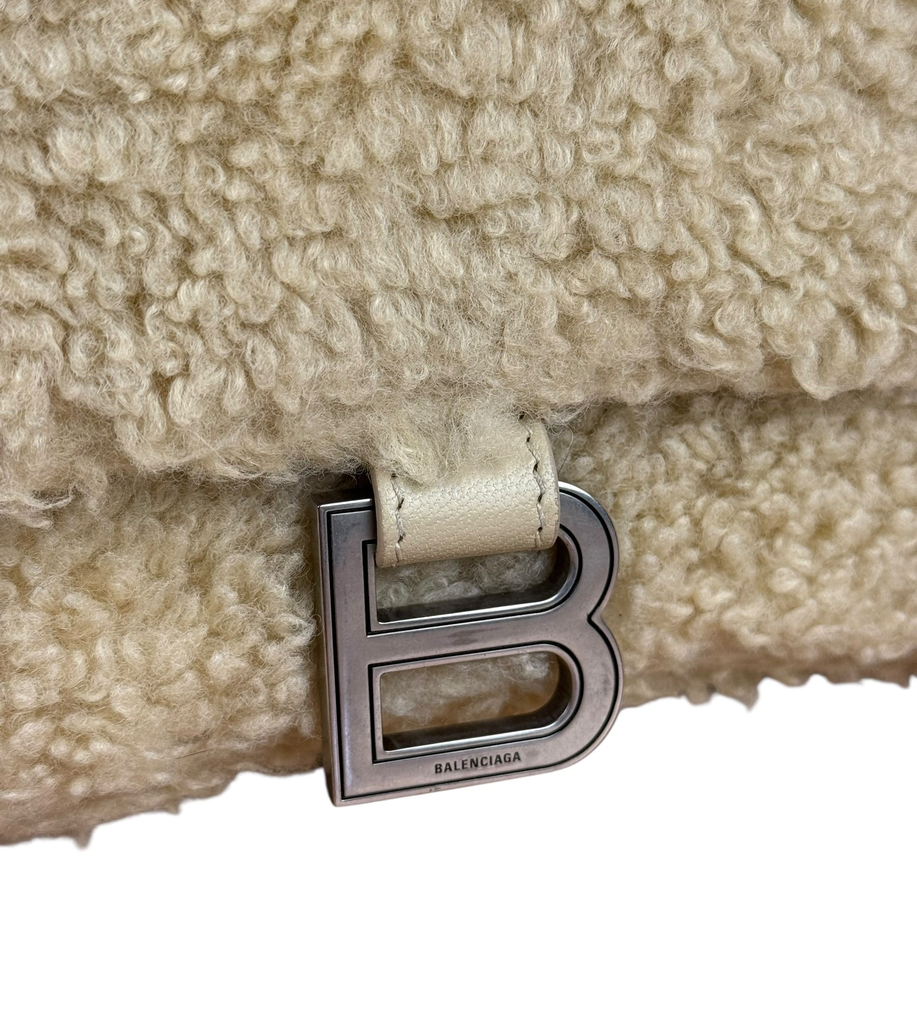 Balenciaga Furry Hourglass 2Way Handbag Beige