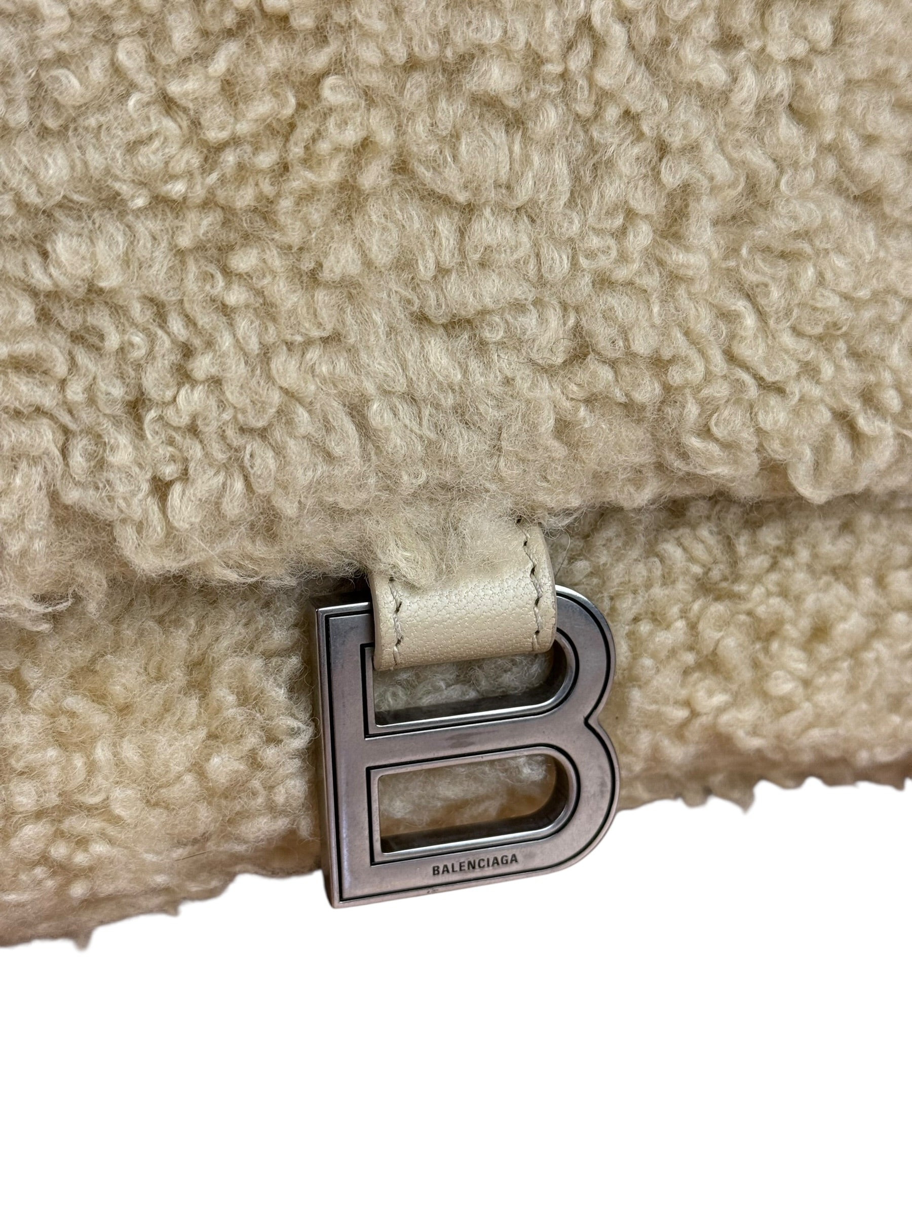 Balenciaga Furry Hourglass 2Way Handbag Beige