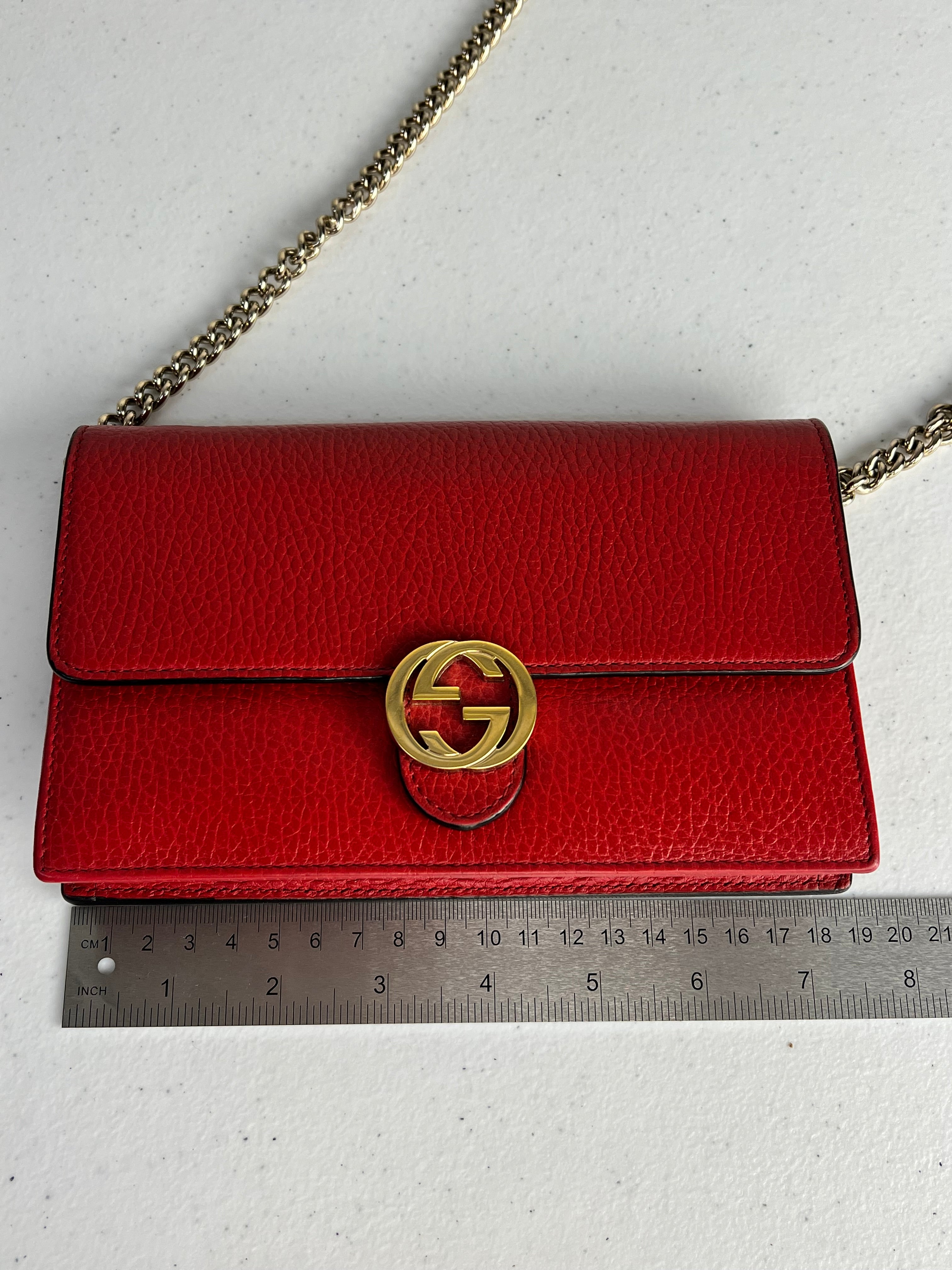 Gucci Red Leather GG Wallet on Chain Bag