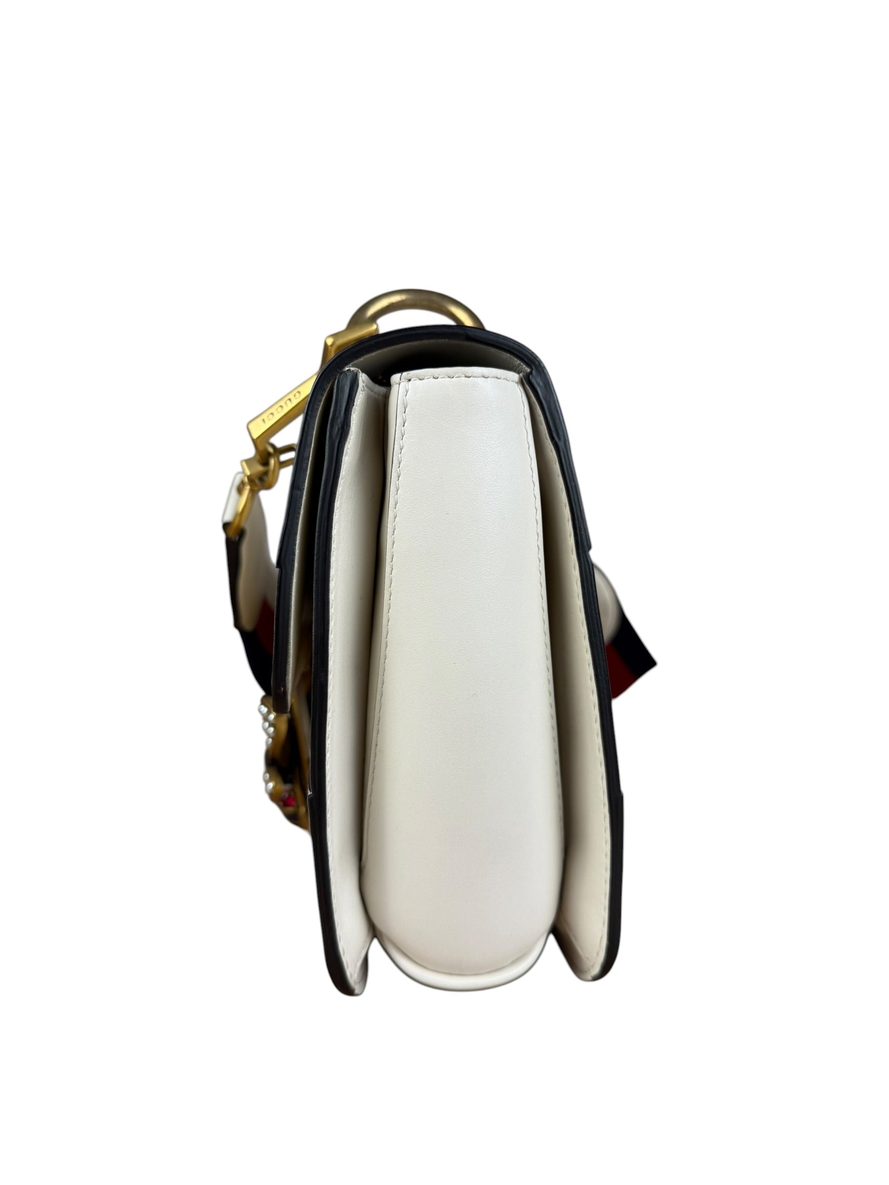 Gucci White Leather Queen Margaret Bee Embellished Shoulder Bag