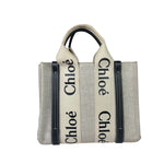 Chloe Beige Leather Trim Woody Tote Bag