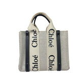 Chloe Beige Leather Trim Woody Tote Bag
