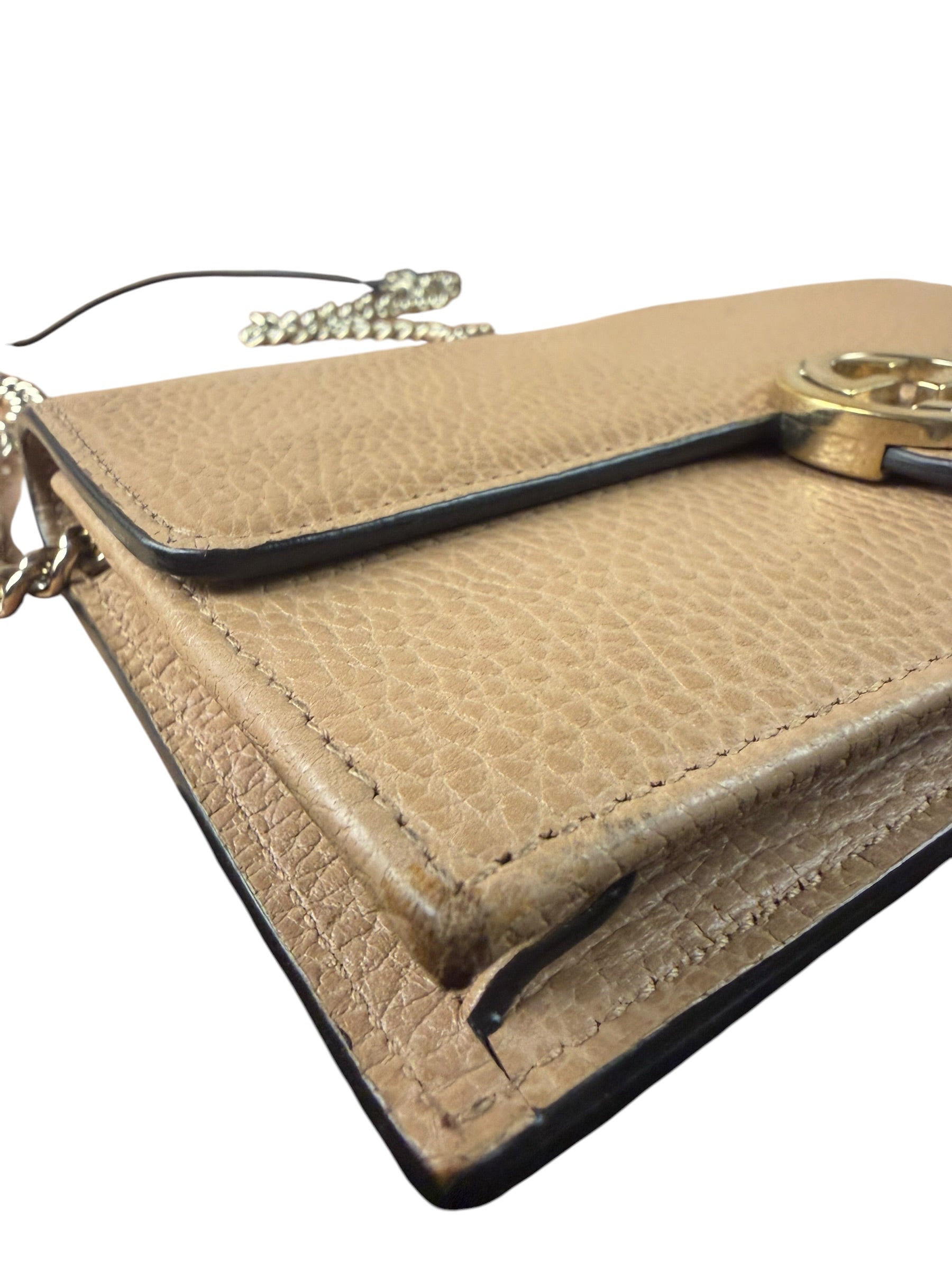 Gucci Light Caramel Pebbled Leather Wallet On Chain