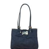 Fendi Vintage Navy Blue Leather Trim Mamma Baguette