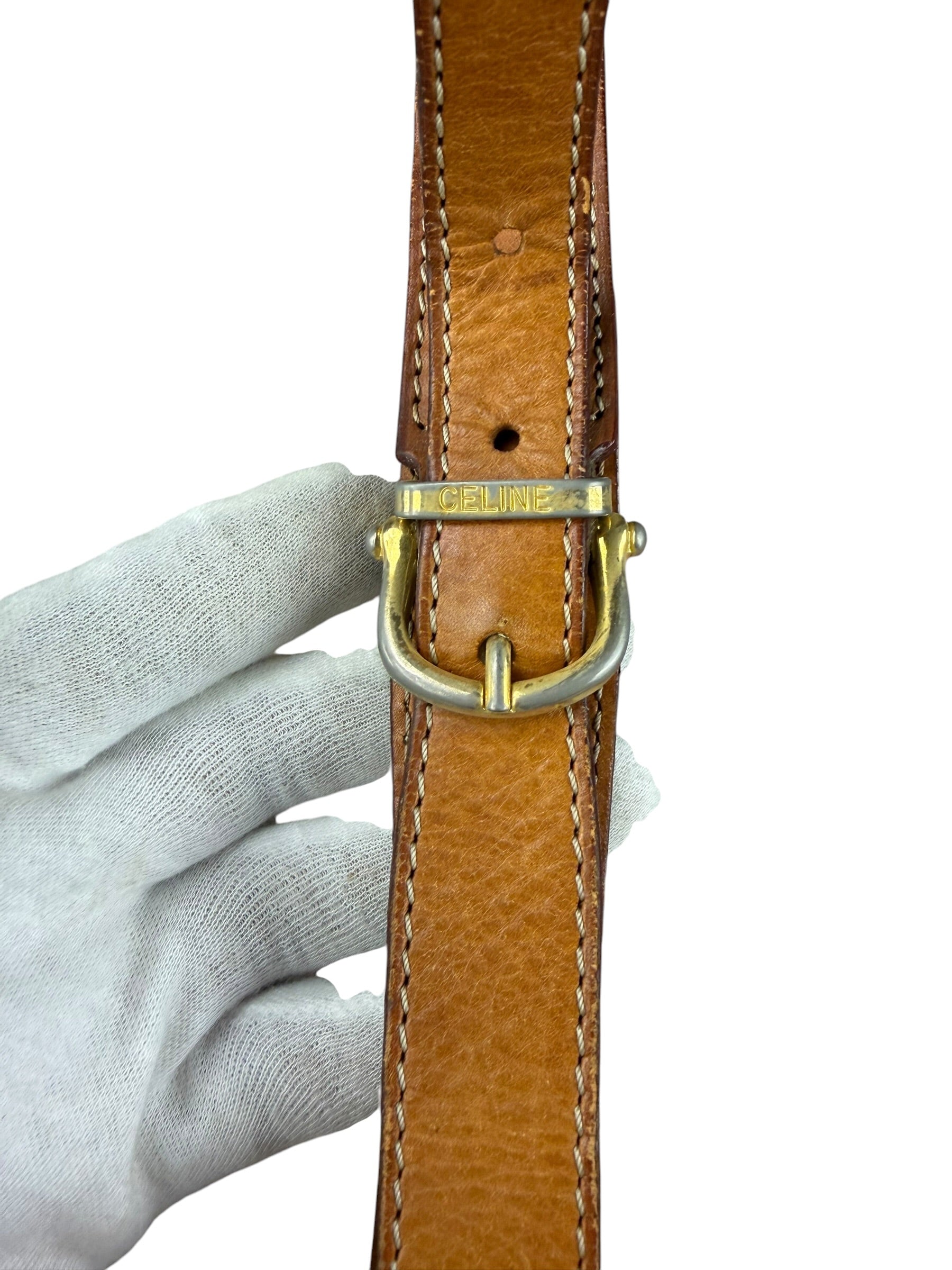 Celine Vintage Macadam Canvas Leather Trim Shoulder Bag