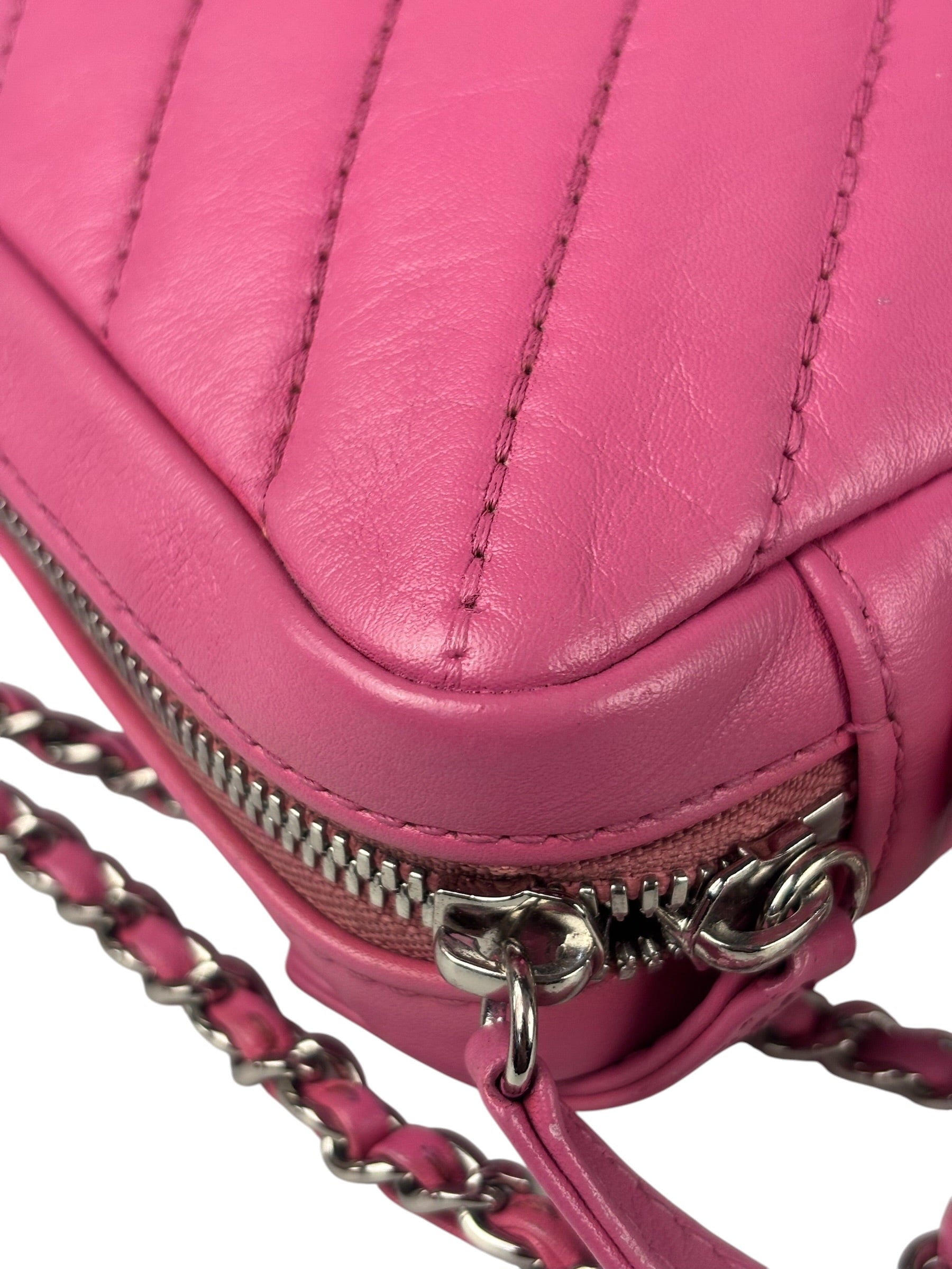 Chanel Pink Chevron Leather Promenade Chain Shoulder Bag 2018