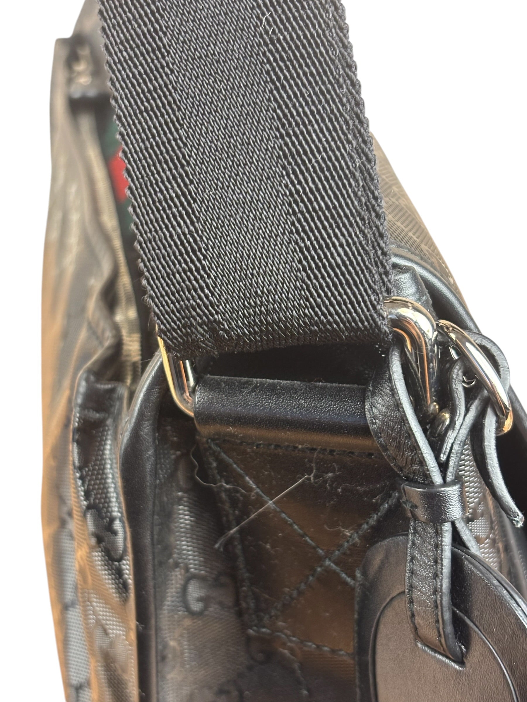 Gucci Black PVC GG Imprime Web Buckle Messenger Bag