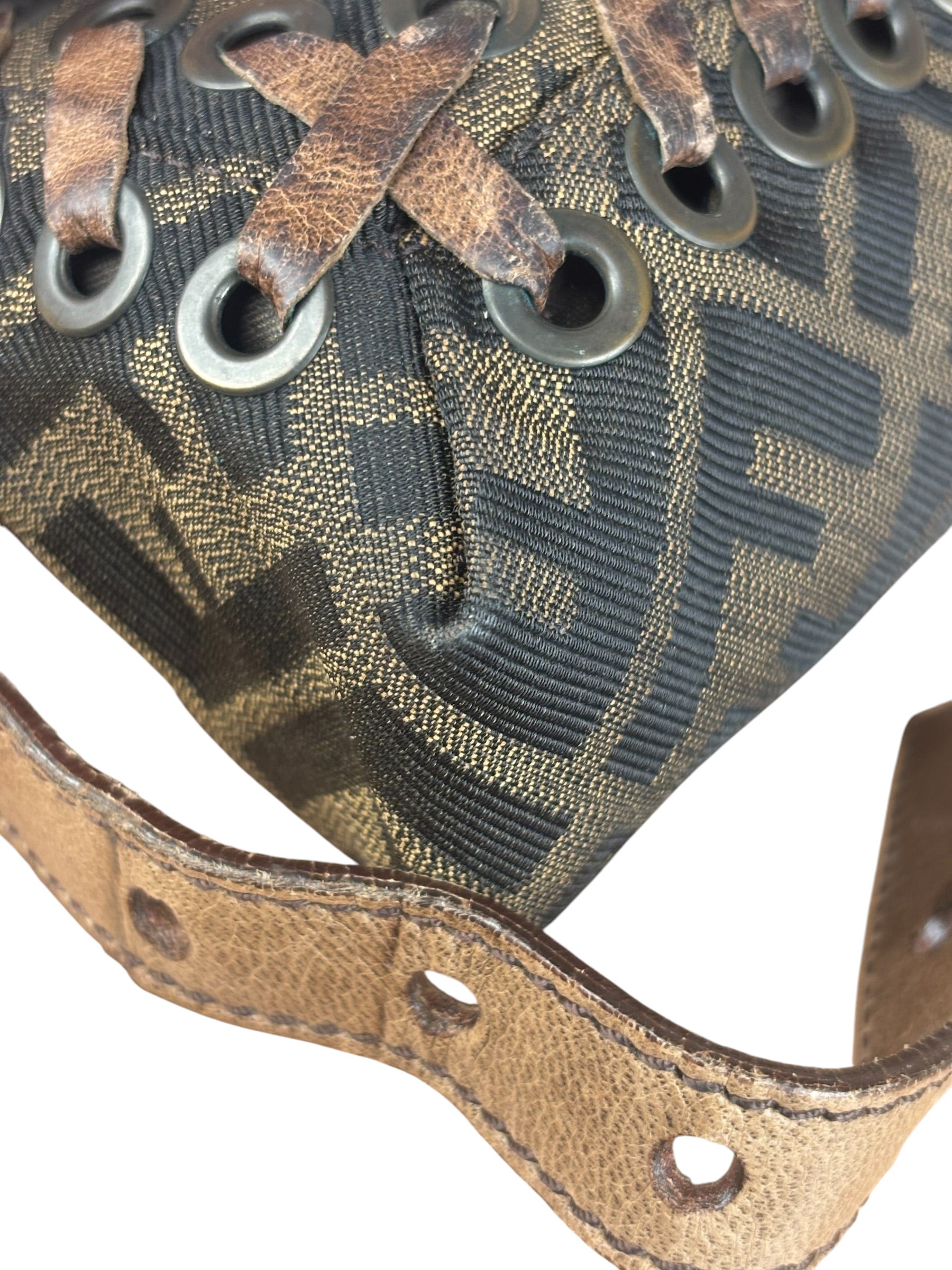 Fendi Zucca Whipstitch Baguette Shoulder Bag