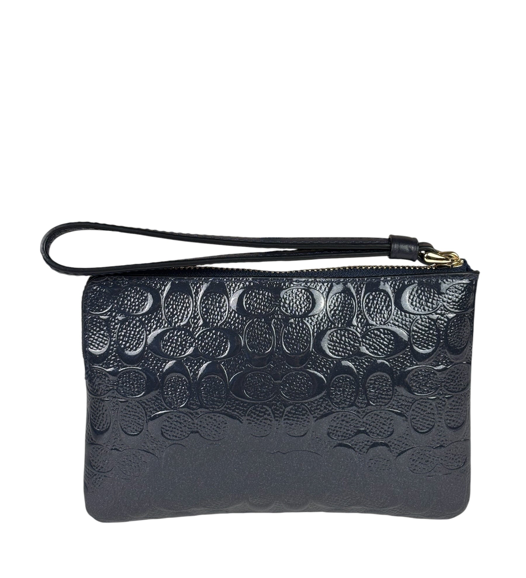 Coach Navy Blue Patent Leather Signature Corner Zip Wristlet