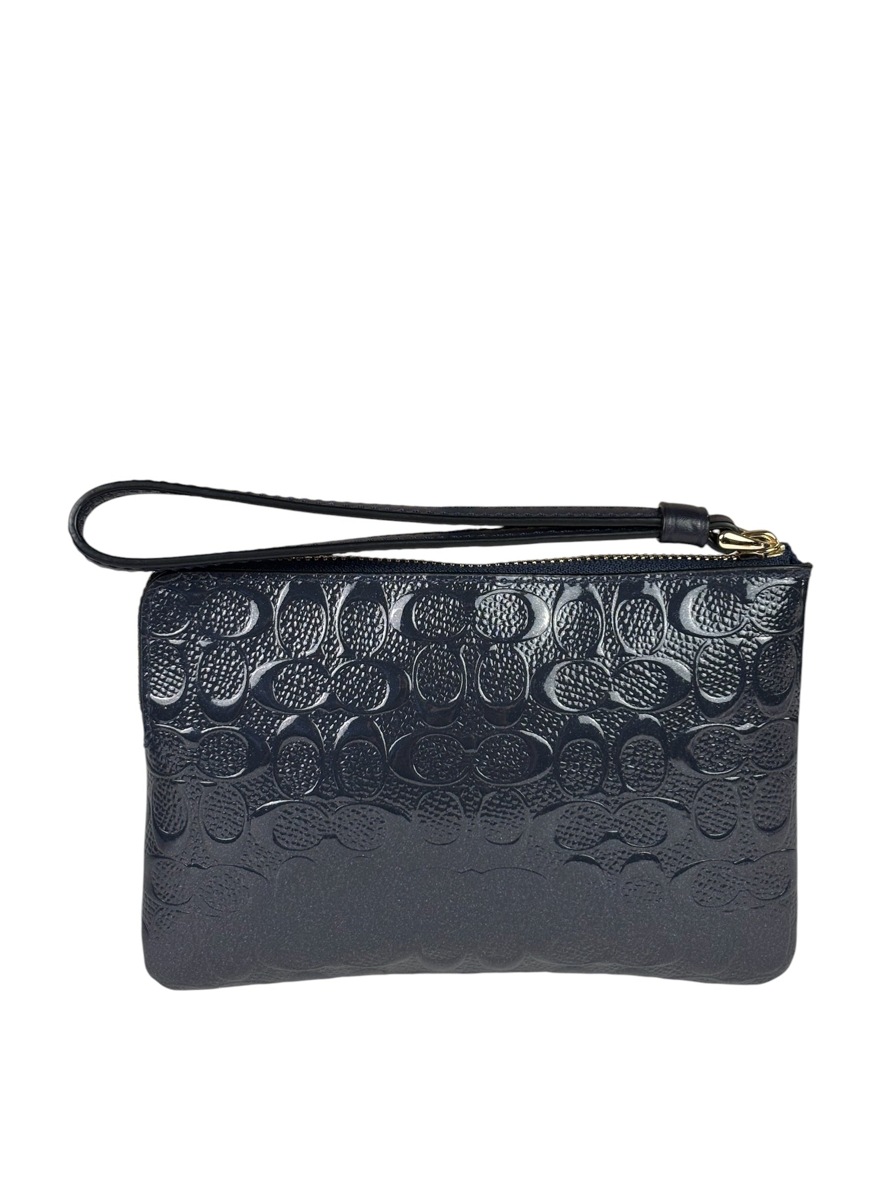 Coach Navy Blue Patent Leather Signature Corner Zip Wristlet