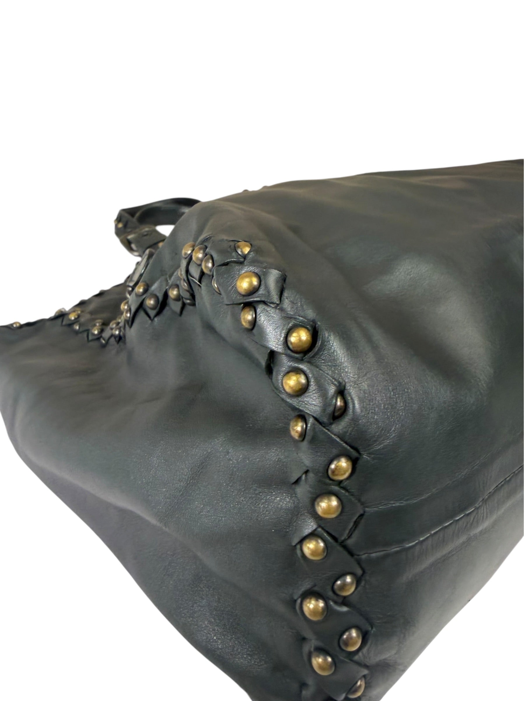 Bottega Veneta Dark Grey Leather Studded Shoulder Bag