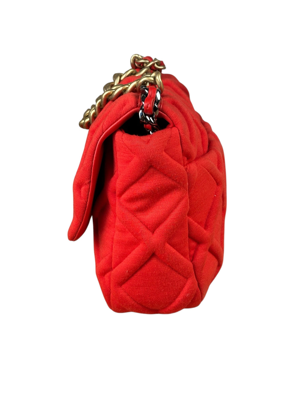Chanel Red Quilted Leather Trim Jersey 19 Flap Bag 2019