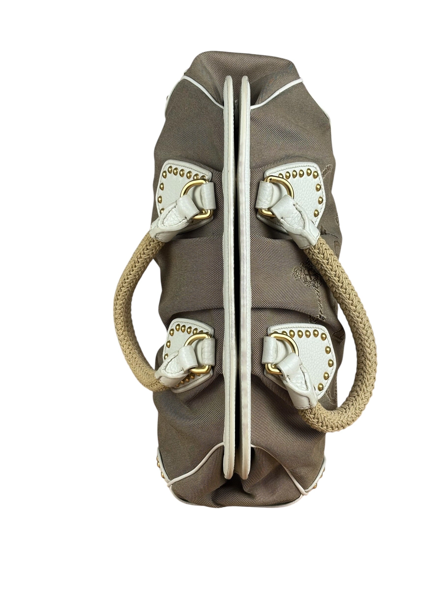 Prada Beige Vitello Trimmed Canapa Bag