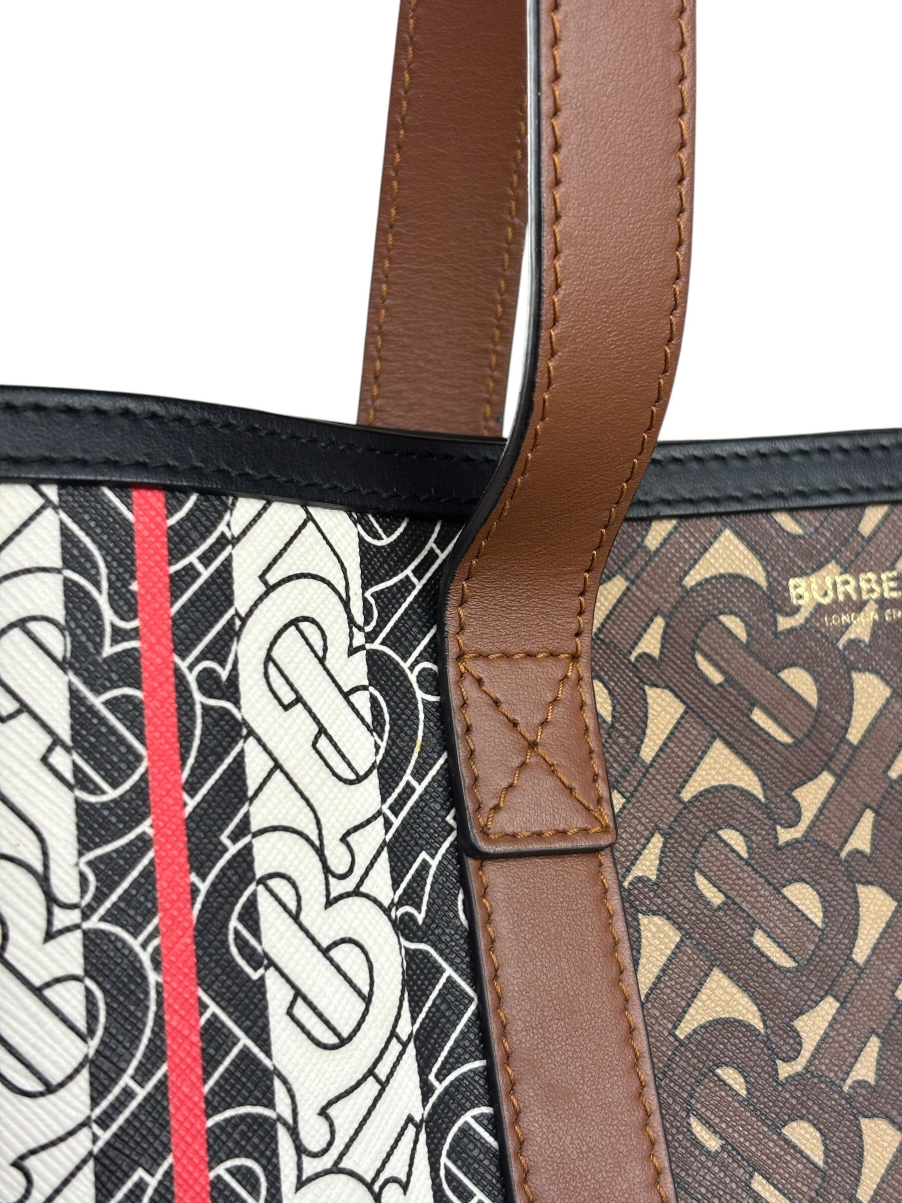 Burberry Leather TB Monogram Stripe E-Canvas Tote Bag