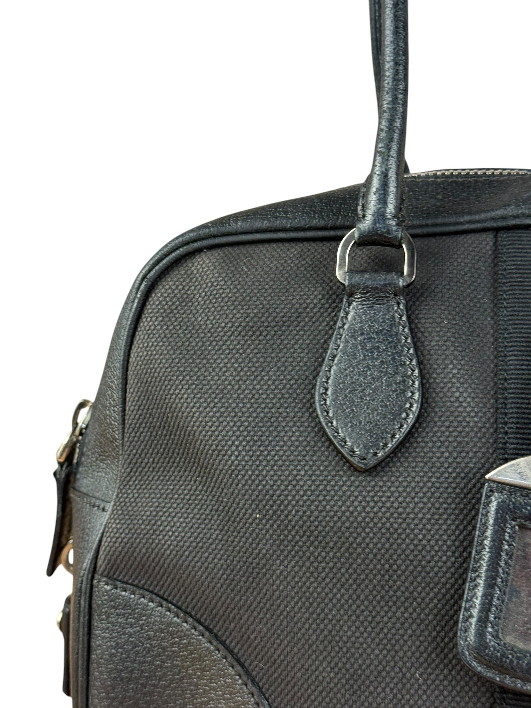 Prada Vintage Black Canvas Leather Trim Bowler Shoulder Bag