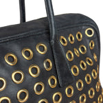 Prada Vintage Black Leather Nappa Metal Grommet Bauletto Handbag