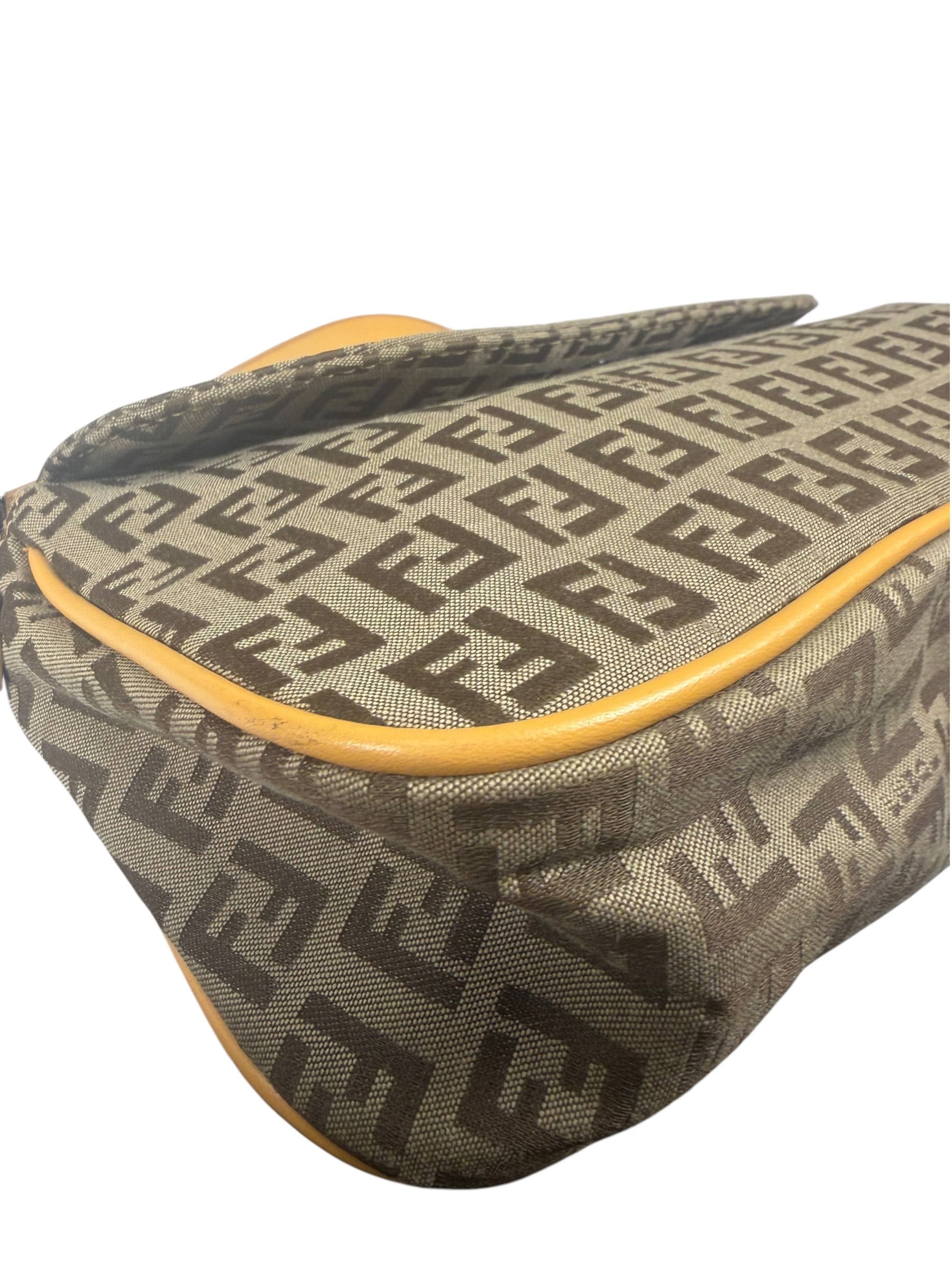 Fendi Beige Leather Trim Zucca Pochette