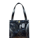 Chanel Black Patent Leather Perforated Camellia Tote Bag 2003