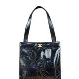 Chanel Black Patent Leather Perforated Camellia Tote Bag 2003