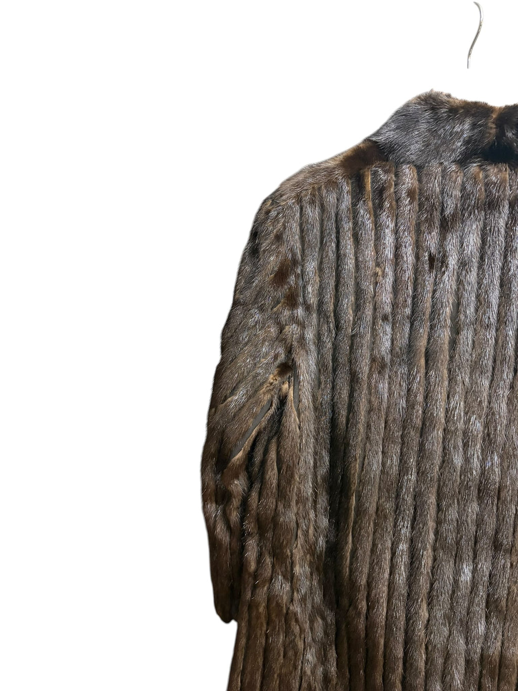 Vintage Dark Brown Leather Trim Striped Mink Fur