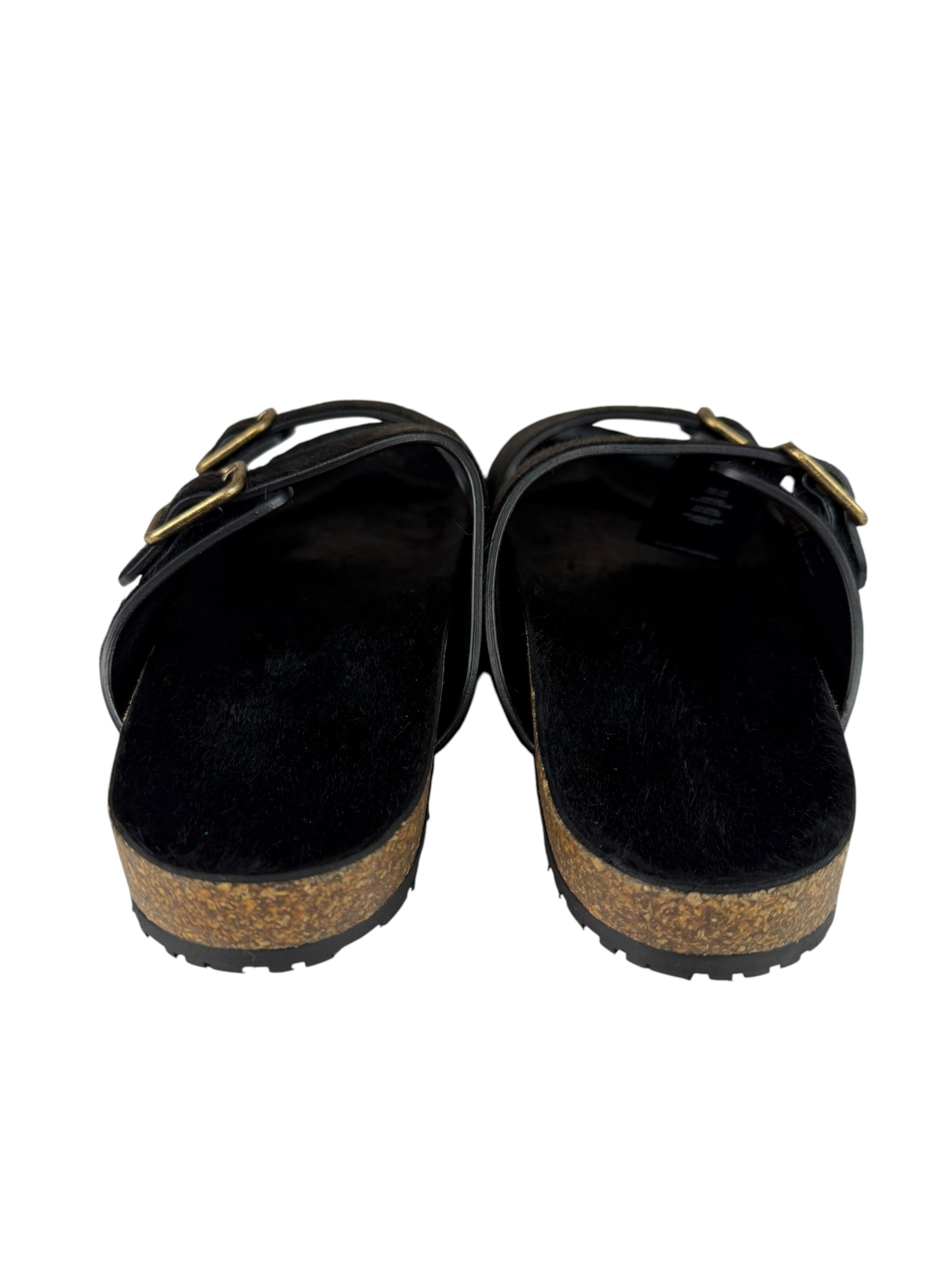 Yves Saint Laurent Black Jimmy Pony Hair Falt Sandal