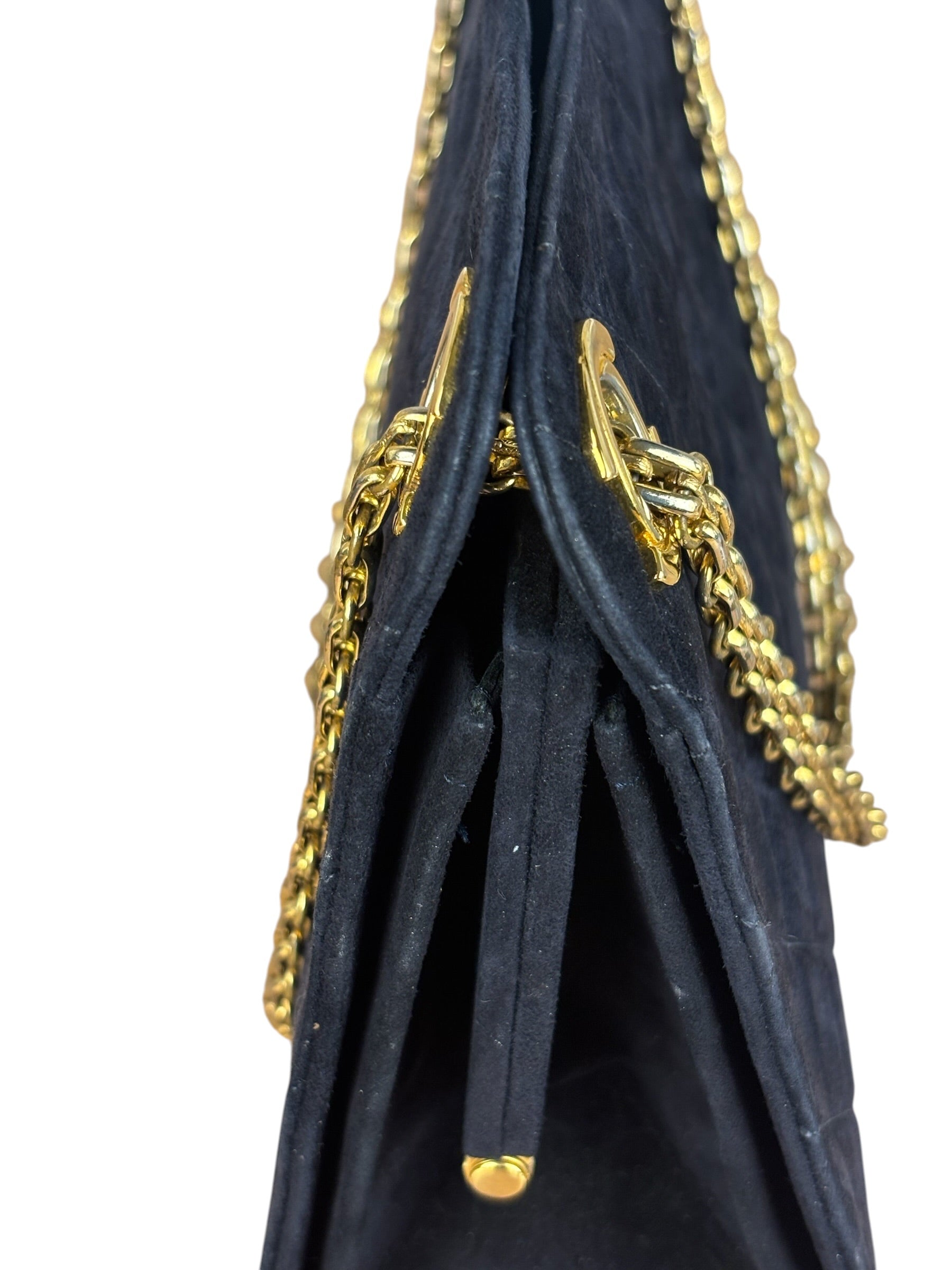 Chanel Vintage Navy Blue Matelasse Quilted Suede Chain Shoulder Bag