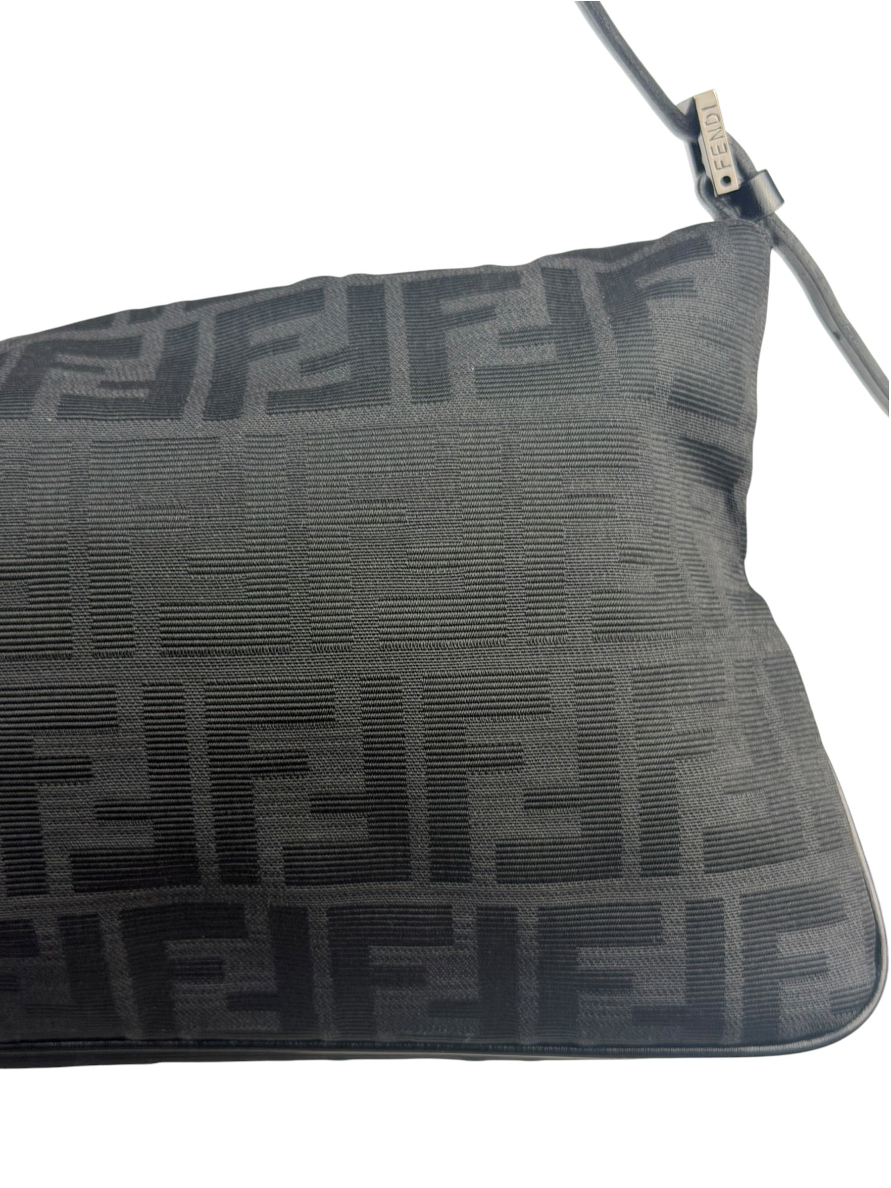 Fendi Black Leather Trim Zucca Mamma Baguette