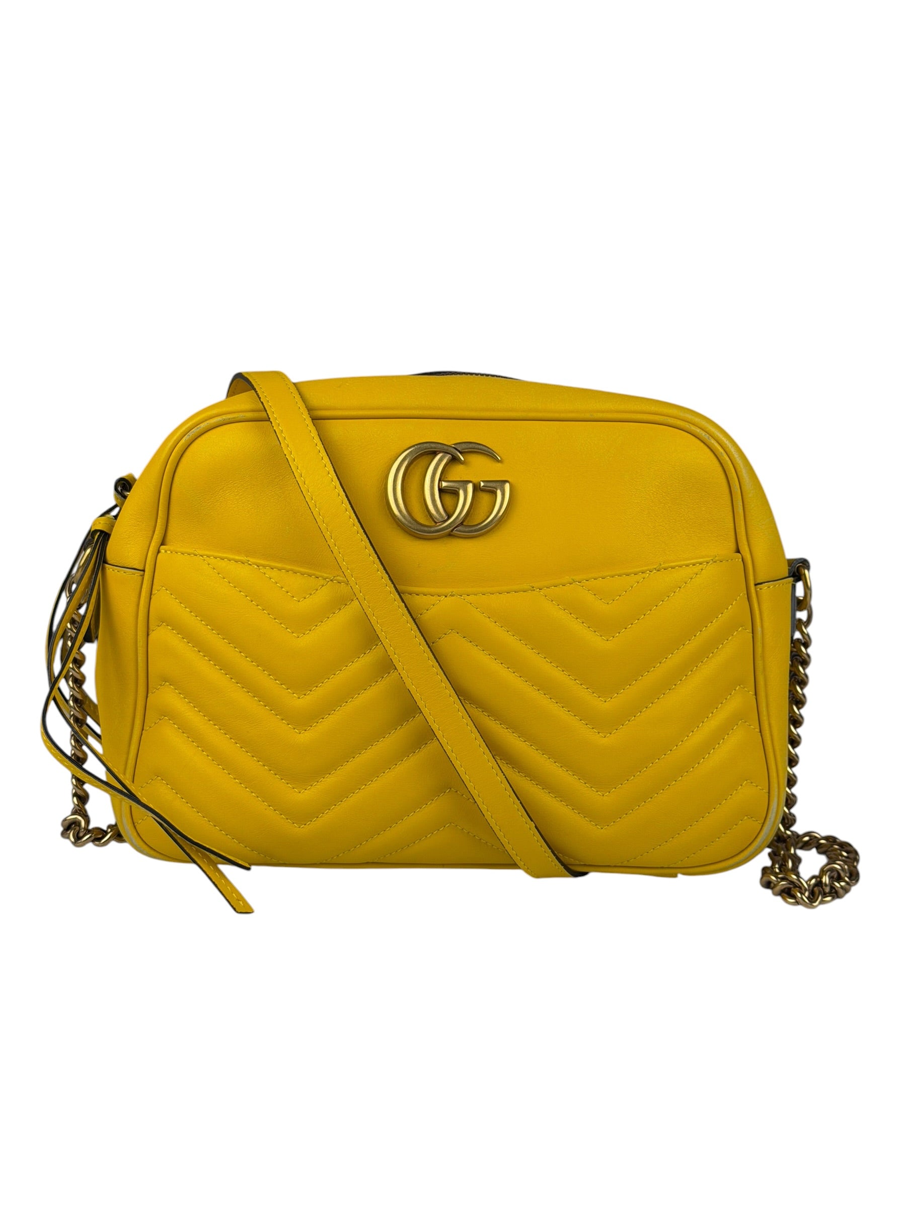 Gucci Bright Yellow GG Marmont Matelasse Shoulder Camera Bag