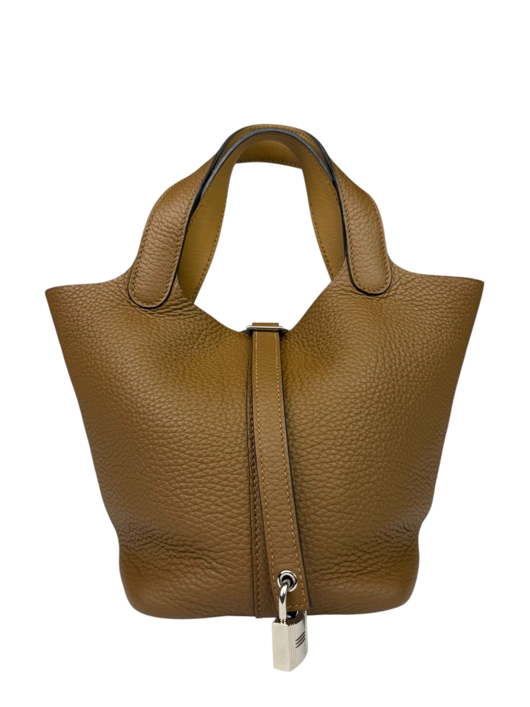 Hermes Brown Taurillon Clemence Leather Picotin 18 Lock Handbag 2021