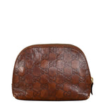 Gucci Vintage Brown Leather GG Zip Pouch