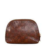 Gucci Vintage Brown Leather GG Zip Pouch