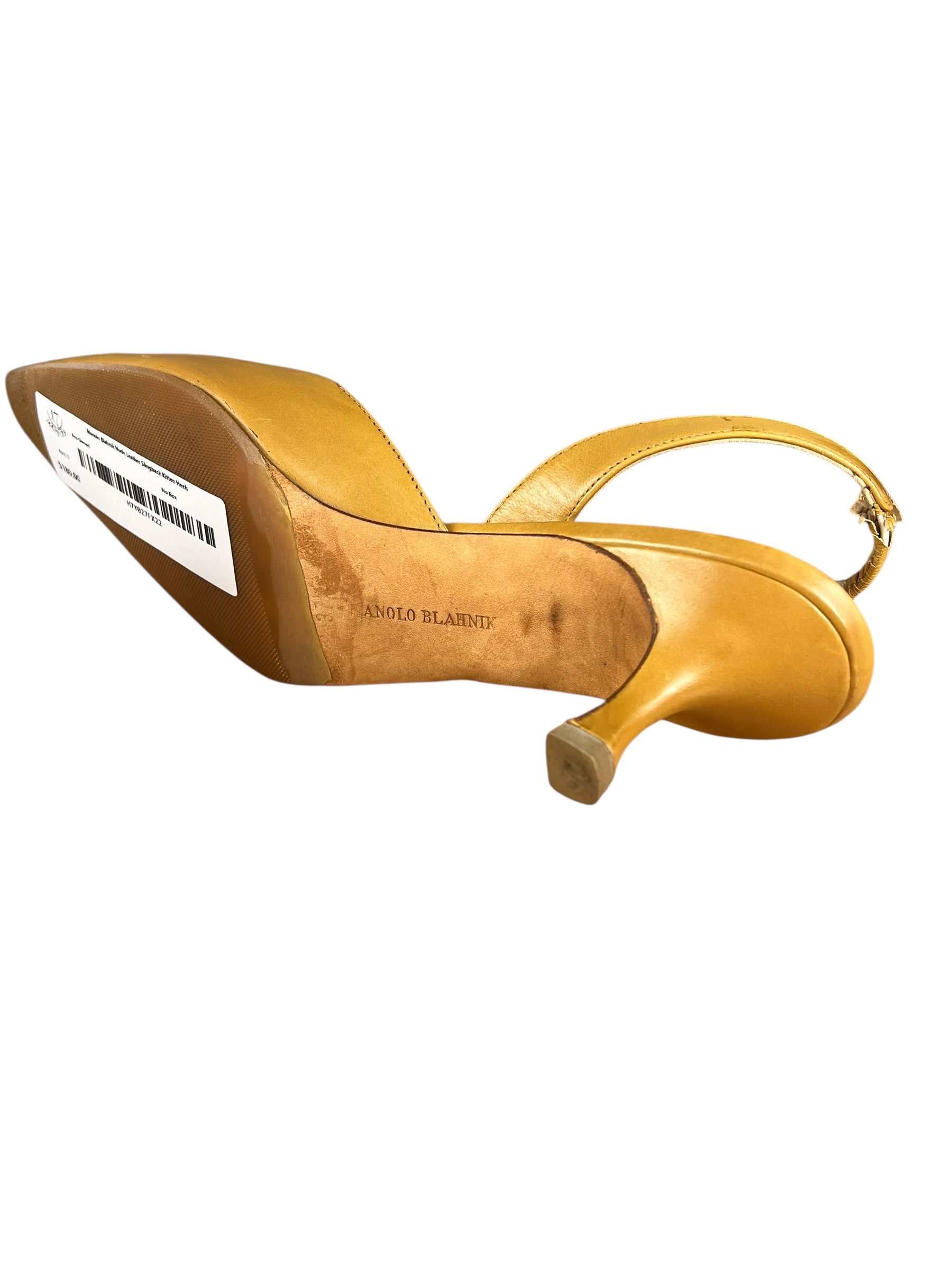 Manolo Blahnik Nude Leather Slingback Kitten Heels