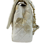 Chanel White Denim/Leather Trim Greek Collection Flower Double Flap Bag 2018
