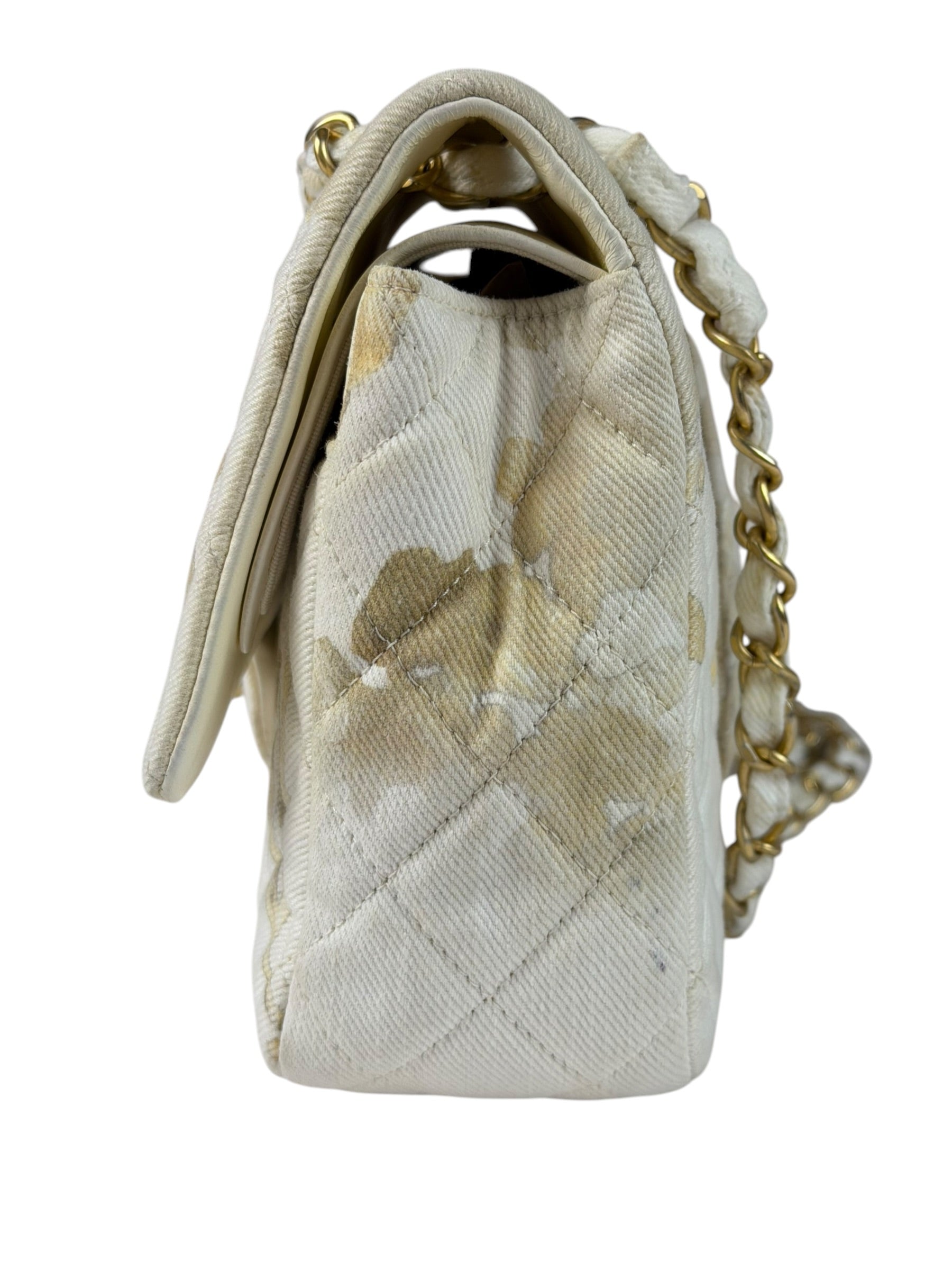 Chanel White Denim/Leather Trim Greek Collection Flower Double Flap Bag 2018