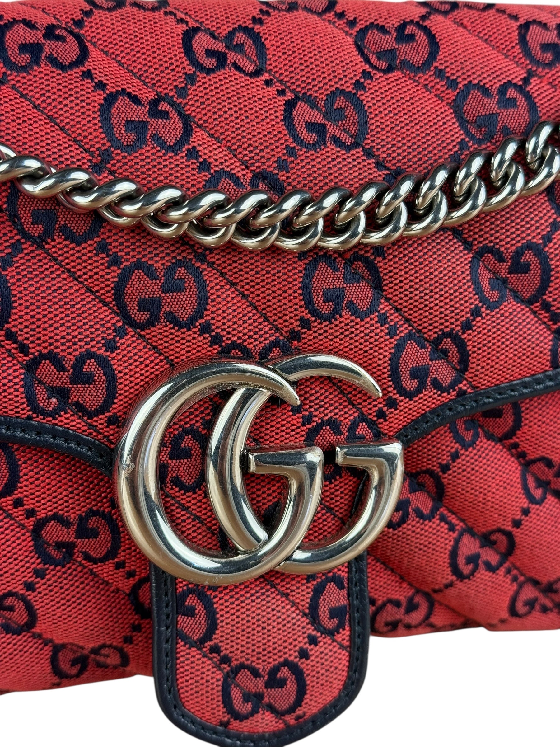 Gucci GG Red Marmont Flap Chain Shoulder Bag
