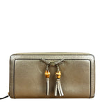 Gucci Bronze Metallic Leather Bamboo Long Zippy Wallet