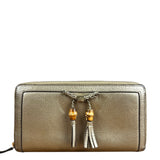 Gucci Bronze Metallic Leather Bamboo Long Zippy Wallet