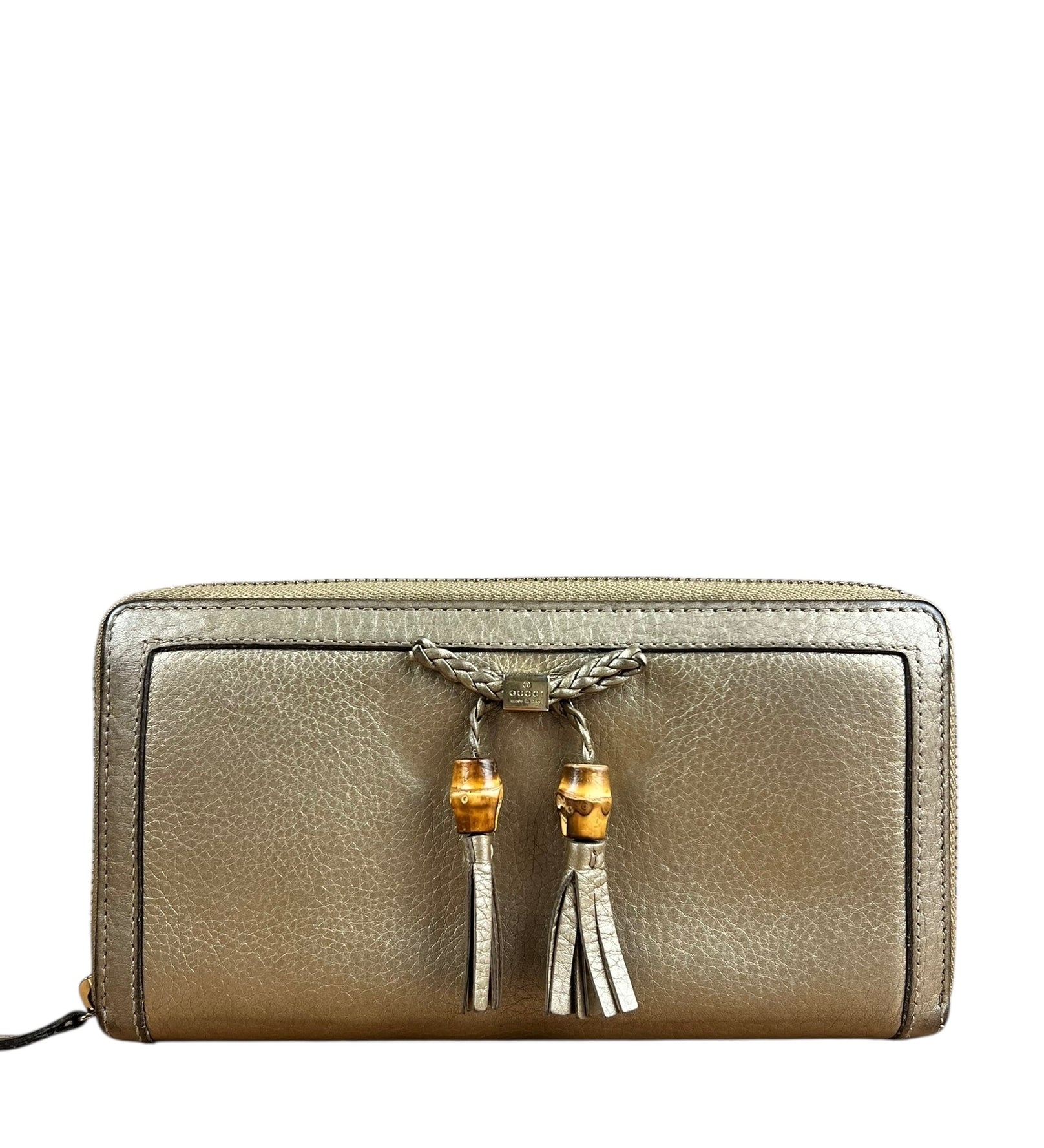 Gucci Bronze Metallic Leather Bamboo Long Zippy Wallet
