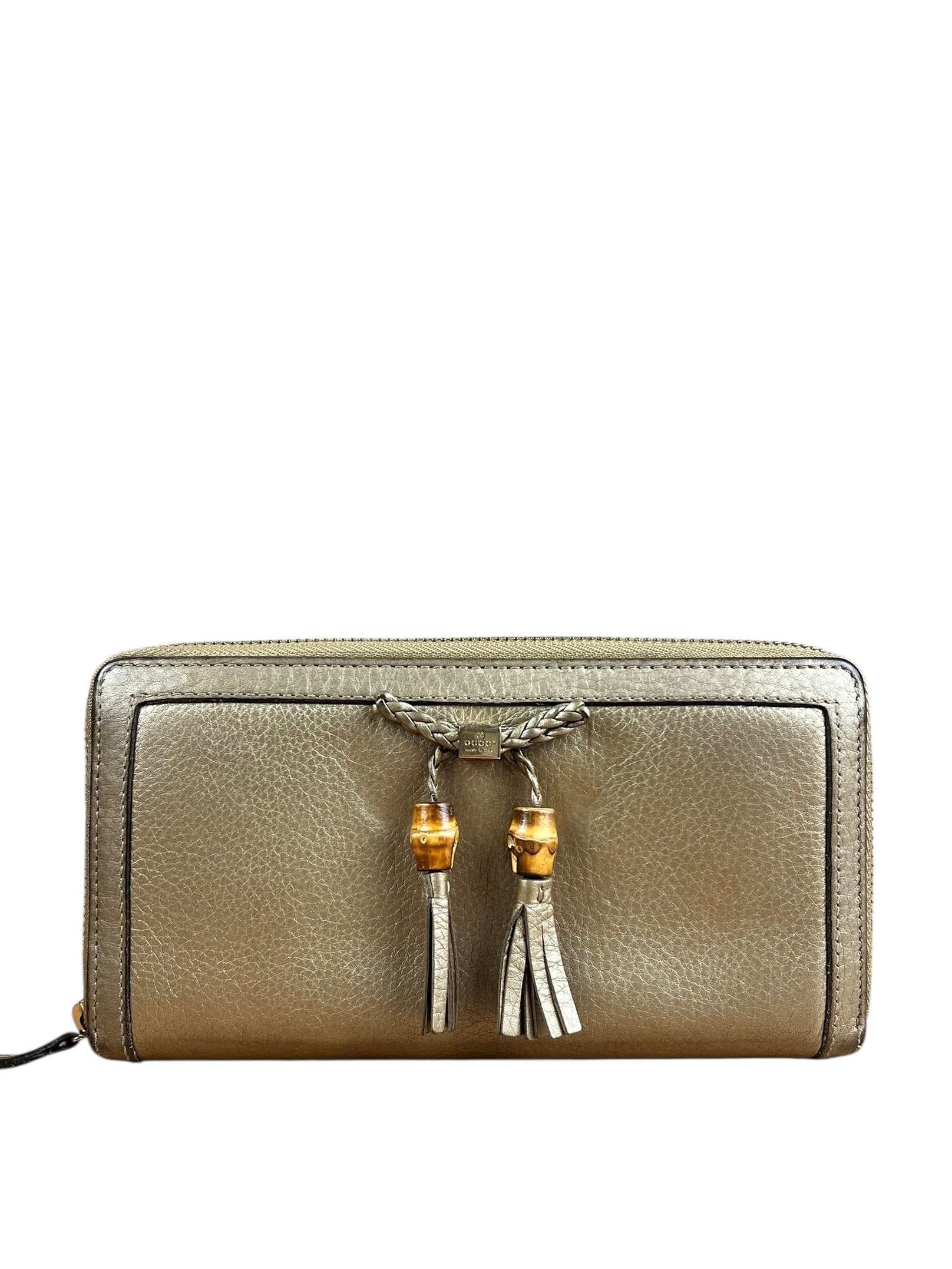 Gucci Bronze Metallic Leather Bamboo Long Zippy Wallet