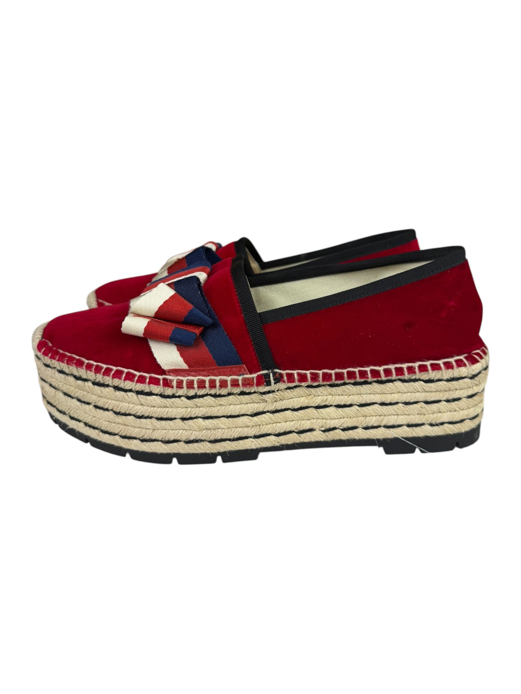 Gucci Red Velvet Pilar Platform Espadrilles