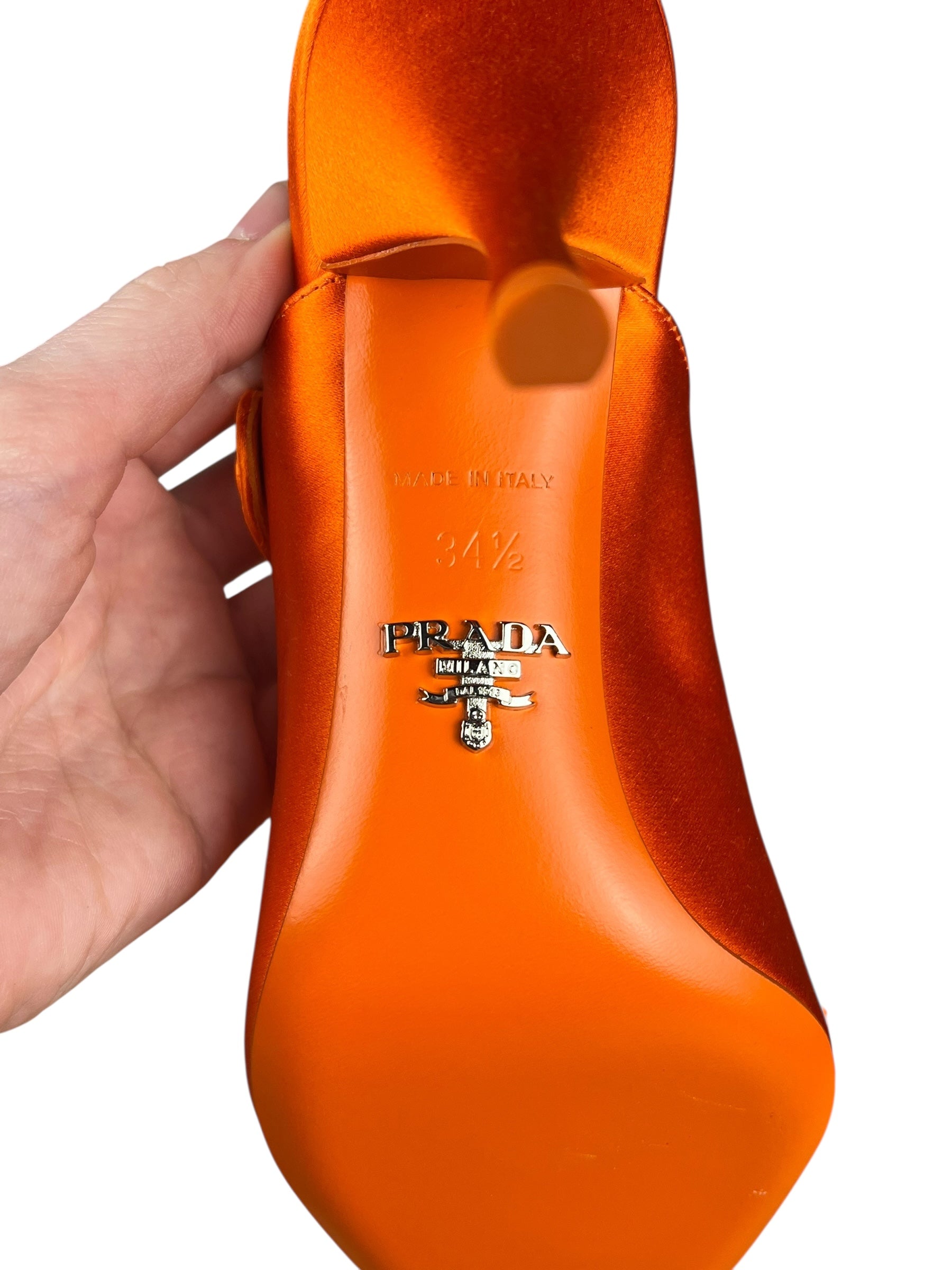 Prada Orange Satin Heel Mules