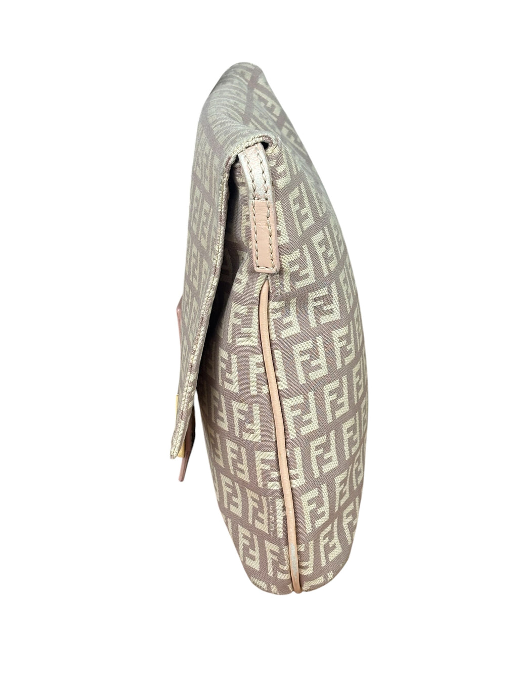 Fendi Pastel Pink Leather Trim Zucca Flap Vitello Tube Messenger Bag