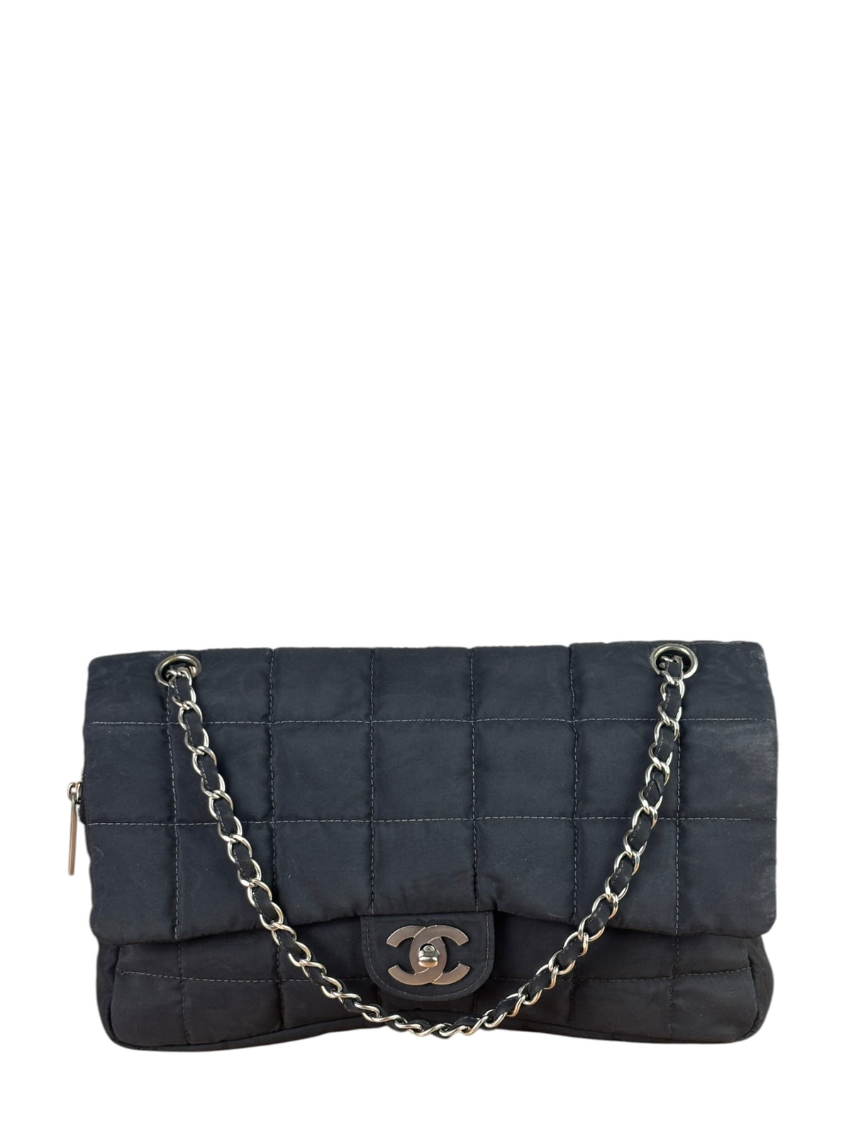 Chanel Black Nylon Chocolate Bar Flap Bag 2002