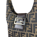 Fendi Brown Leather Trim Zucca Hobo Baguette